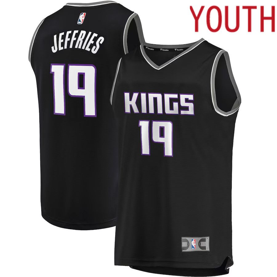 Youth Sacramento Kings 19 DaQuan Jeffries Fanatics Branded Black Fast Break Player NBA Jersey